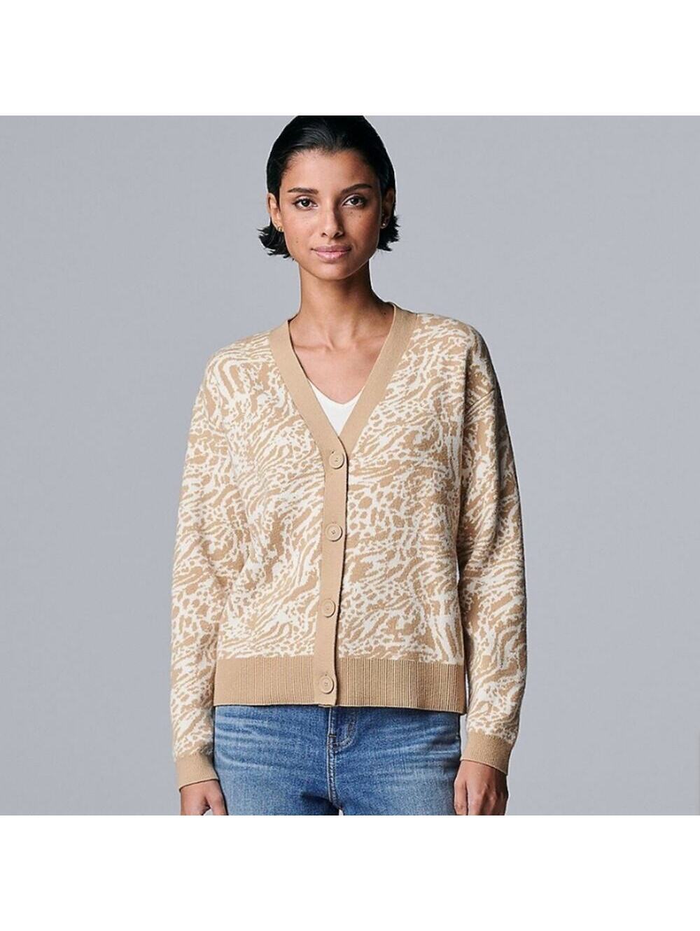 Cardigan Simply Vera Vera Wang Large Button Pattern Sweater